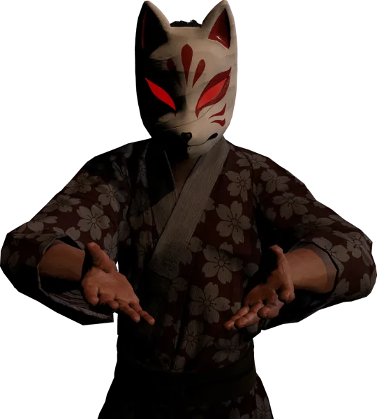 The fox-masked bartender with open hands