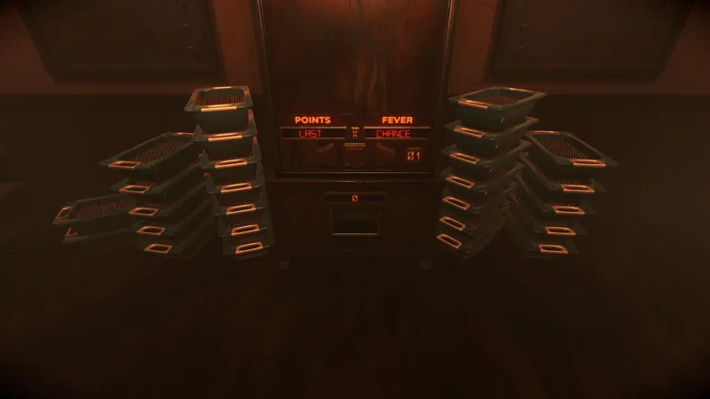 Full trays stacked either side of the machine